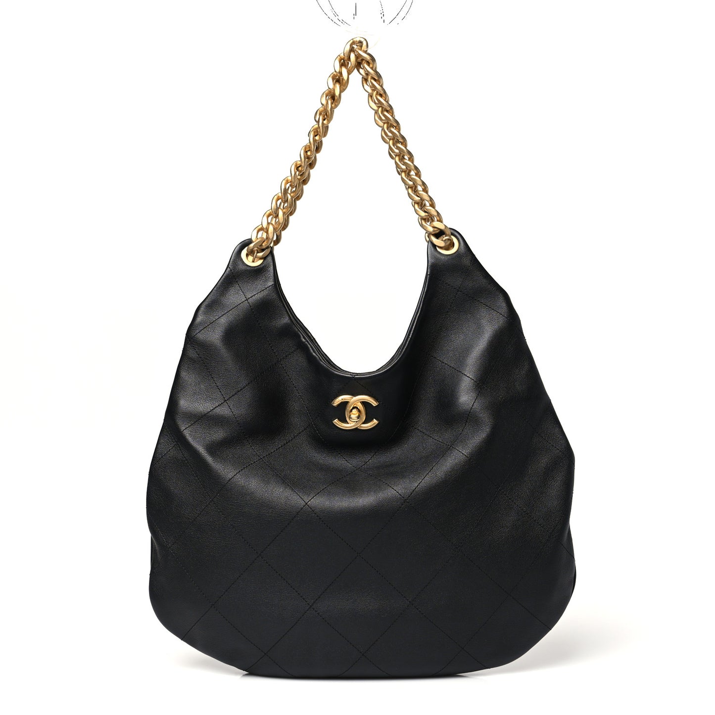 Calfskin Quilted Maxi Chain Hobo Black
