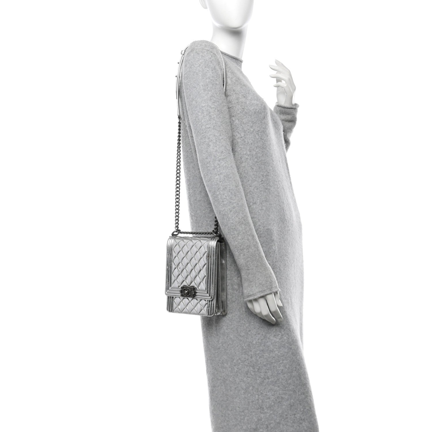 Chanel Metallic Goatskin Quilted North South Boy Flap Silver 2 of 16