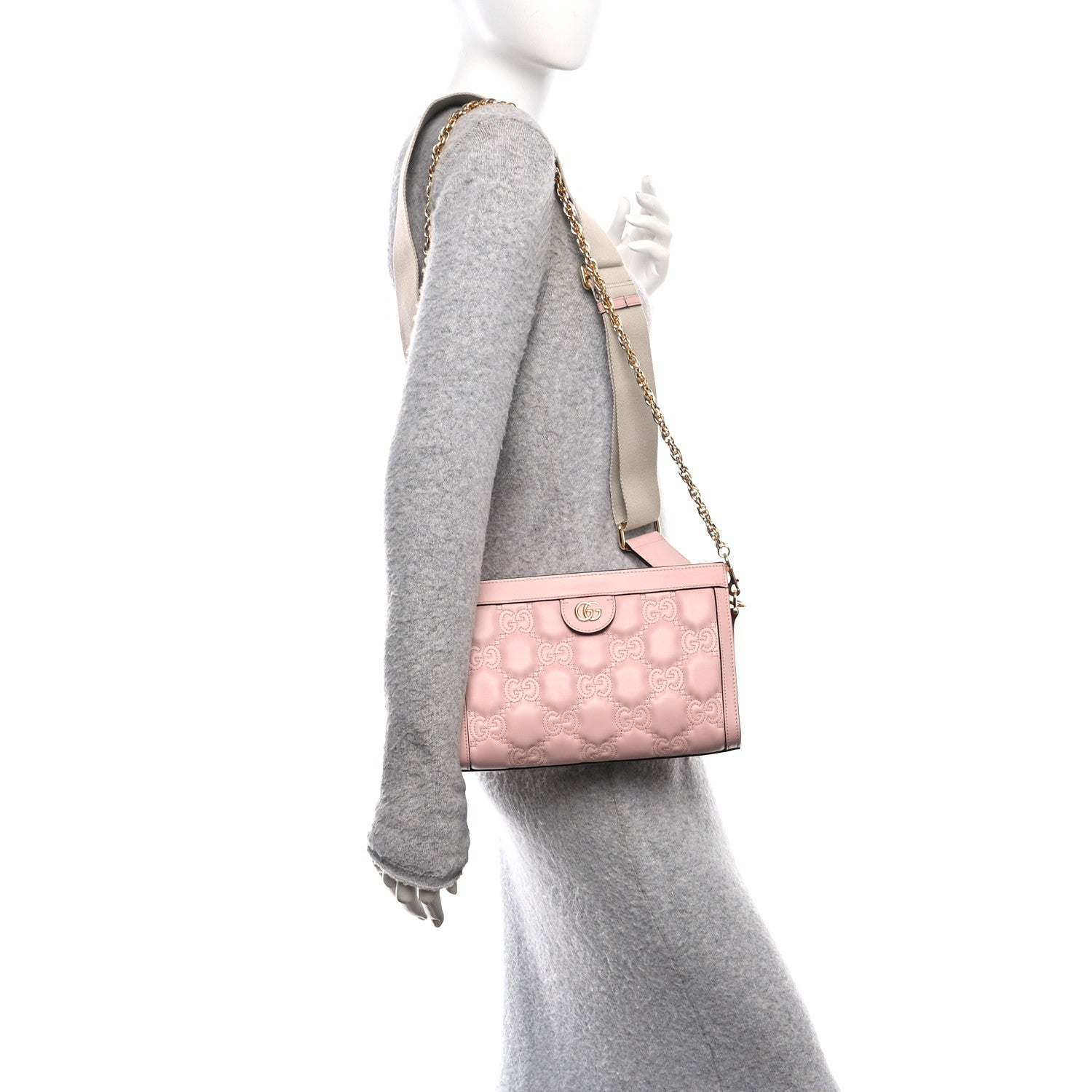 Gucci Calfskin GG Matelasse Small Slim Chain Shoulder Bag Perfect Pink Natural 2 of 10
