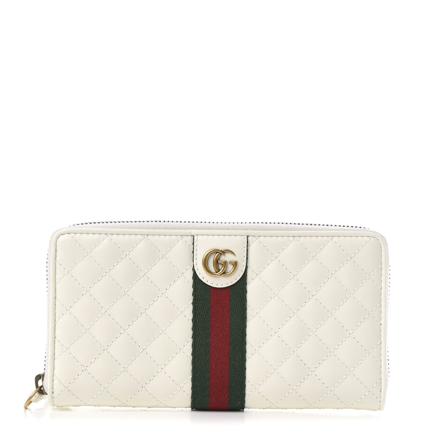 Gucci Calfskin Web Trapuntata GG Zip Around Wallet Off White 1 of 8