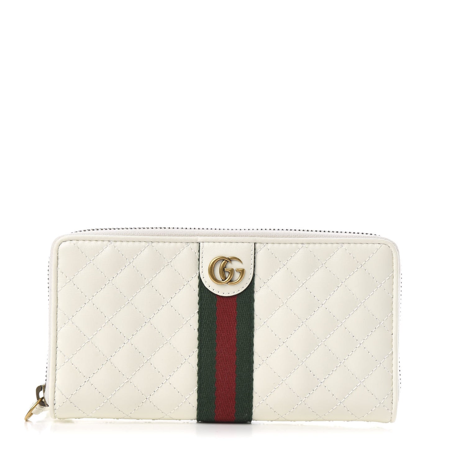 Calfskin Web Trapuntata GG Zip Around Wallet Off White