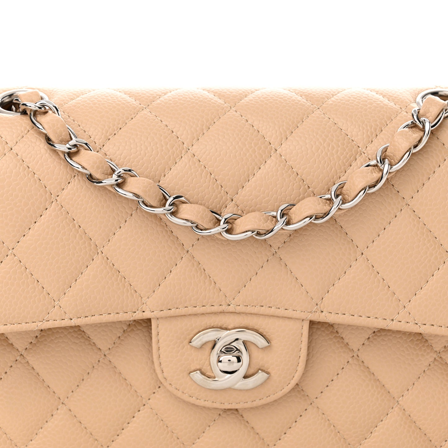 Caviar Quilted Small Double Flap Beige