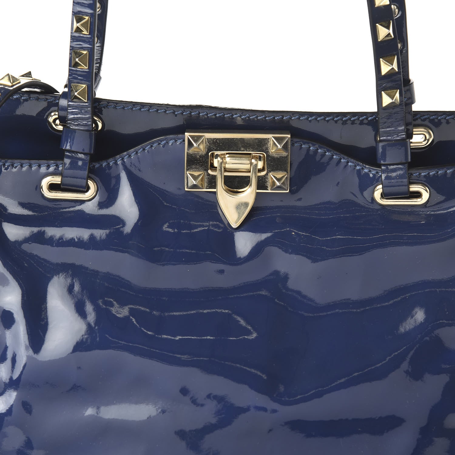Valentino Garavani Patent Small Rockstud Tote Navy 9 of 10