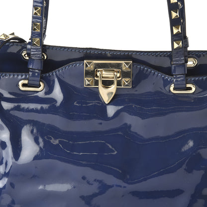 Valentino Garavani Patent Small Rockstud Tote Navy 9 of 10