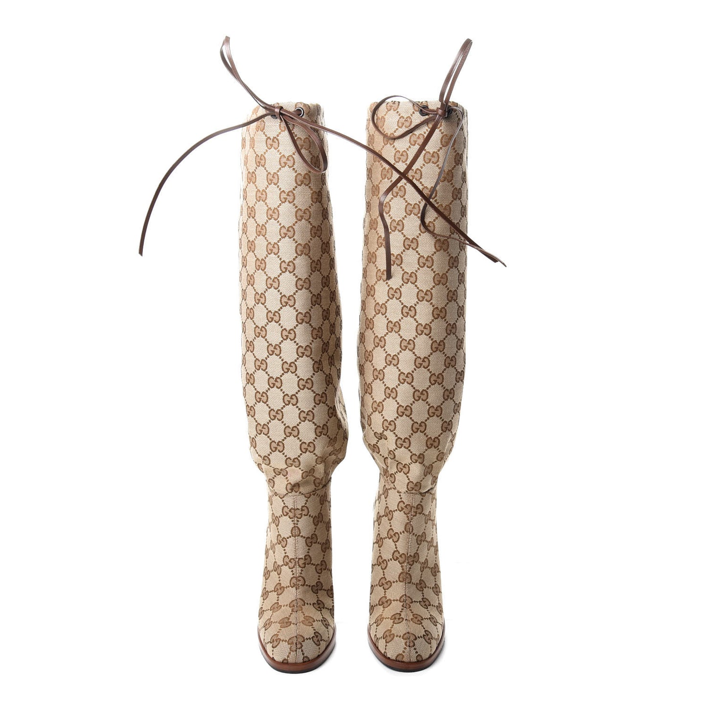 Monogram Lisa Mid Heel Boots 36 Beige Ebony