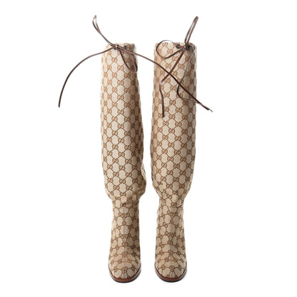 Gucci Monogram Lisa Mid Heel Boots 36 Beige Ebony 5 of 10