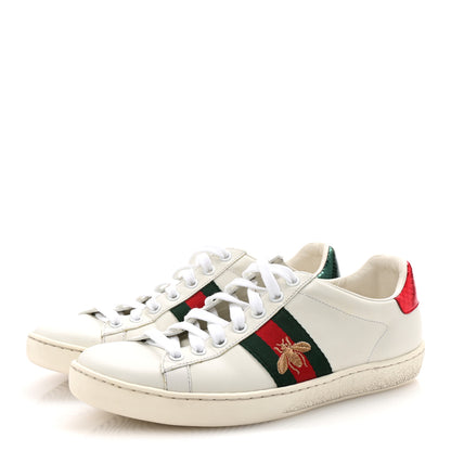 Gucci Calfskin Ayers Bee Embroidered Womens Ace Sneakers 37 White Red Flame Green 4 of 10