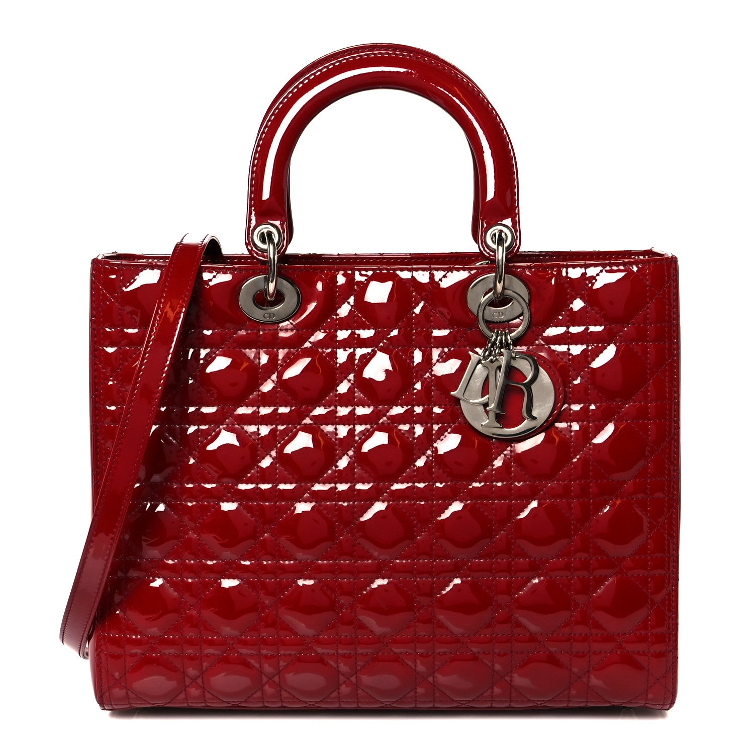 Christian Dior Patent Cannage Large Lady Dior Red 1 of 10