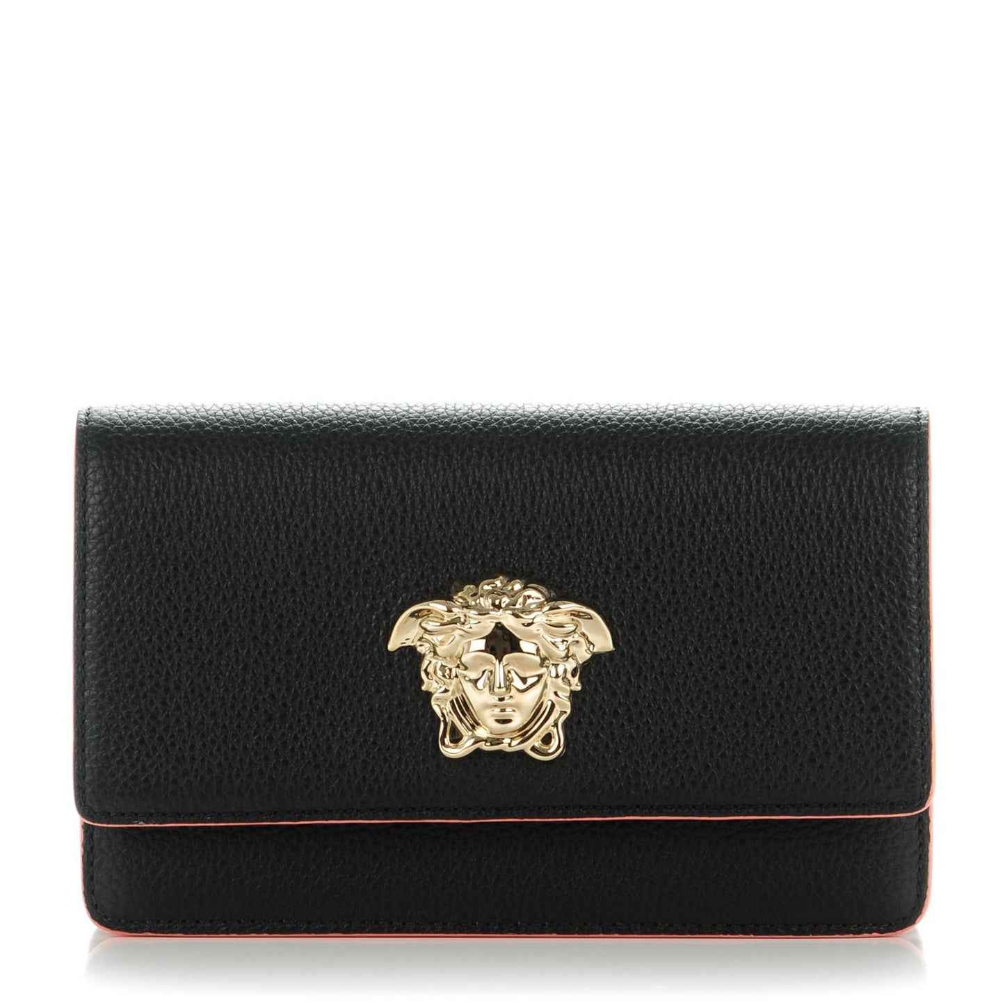 Grained Calfskin Palazzo Chain Evening Bag Black Flamingo