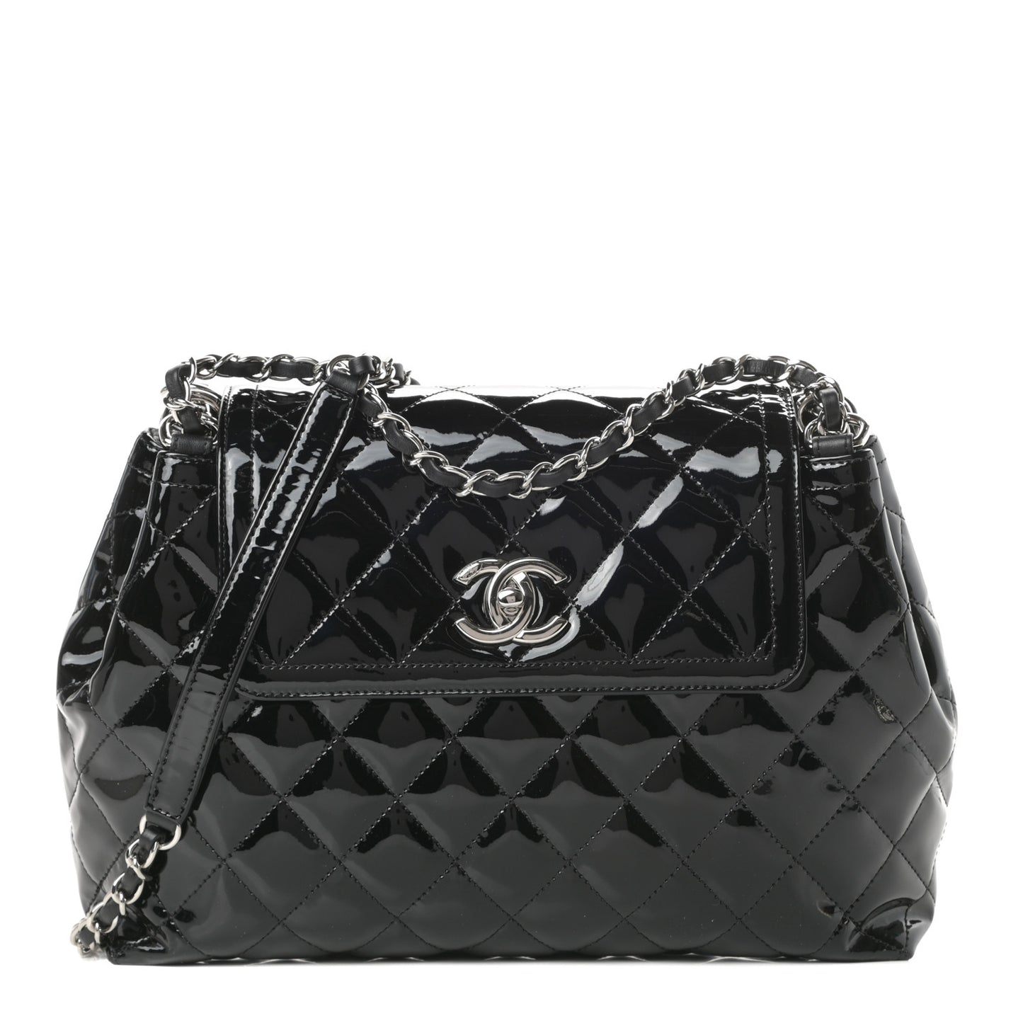 Patent Quilted Large Coco Shine Accordion Flap Black