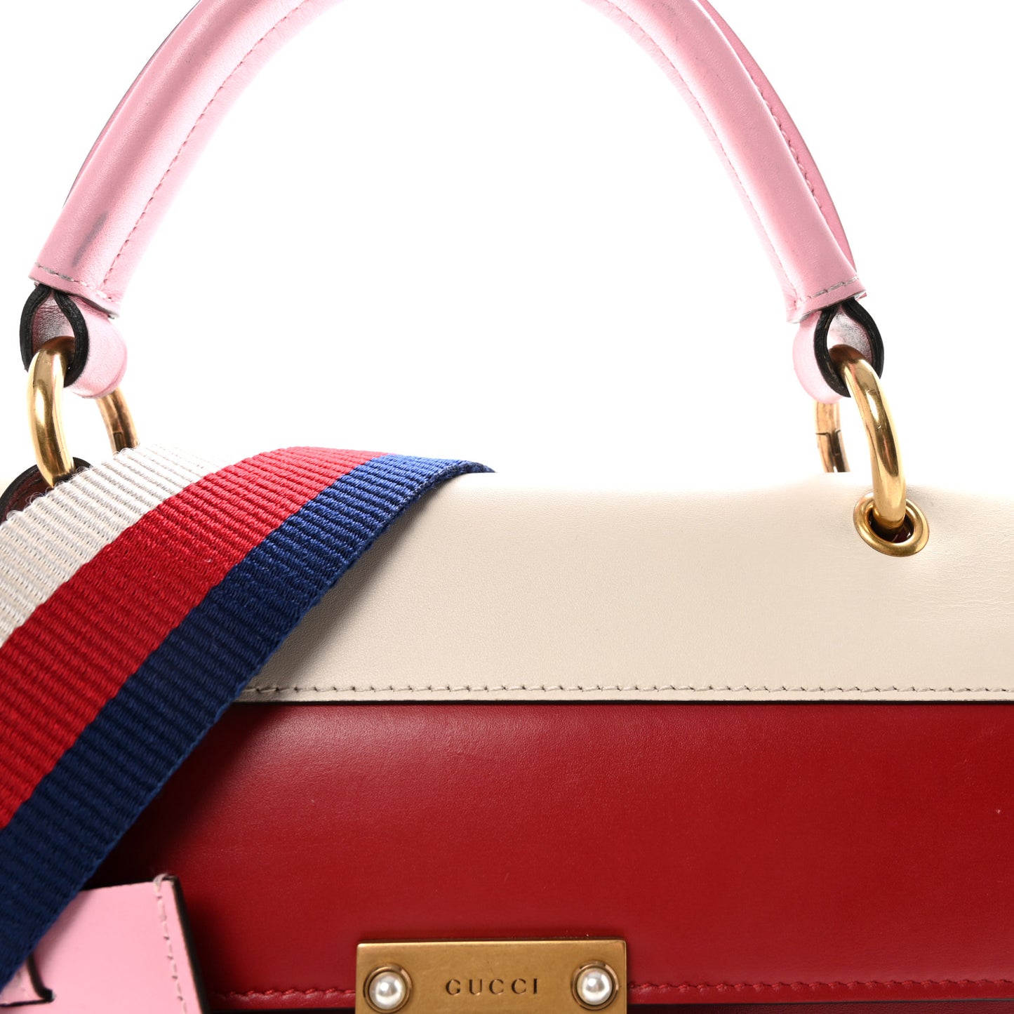 Calfskin Sylvie Web Small Queen Margaret Top Handle Bag Blue Agata Hibiscus Red Mystic White Sugar Pink
