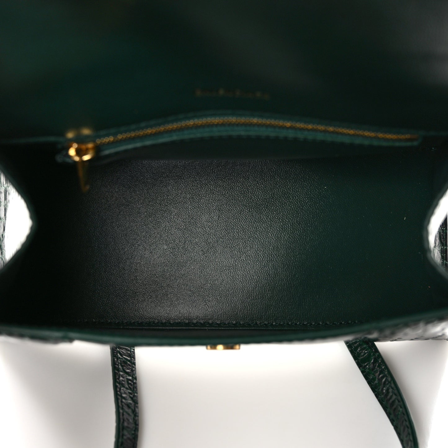 Shiny Calfskin Crocodile Embossed Small Hourglass Top Handle Bag Forest Green