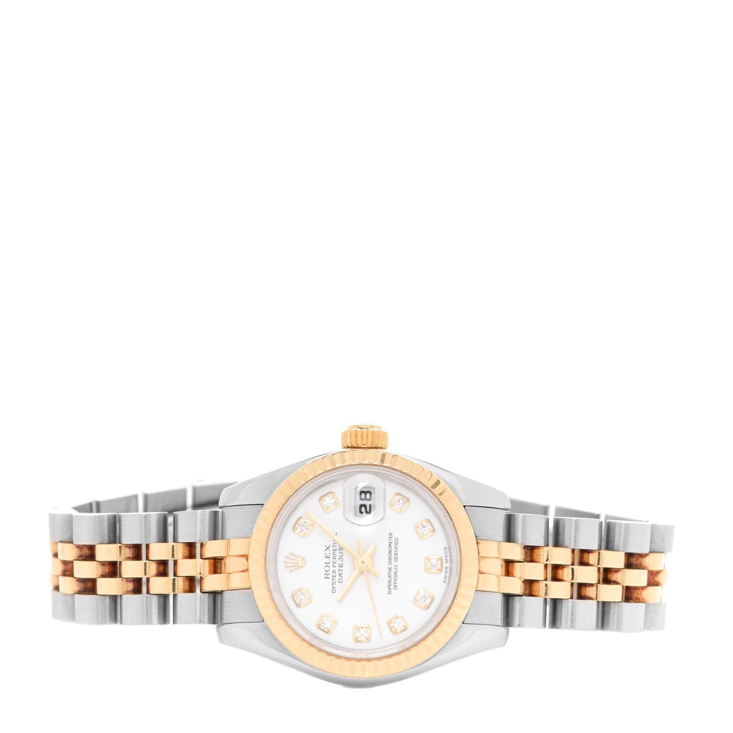 Stainless Steel 18K Yellow Gold Diamond 26mm Oyster Perpetual Datejust Watch White 179173