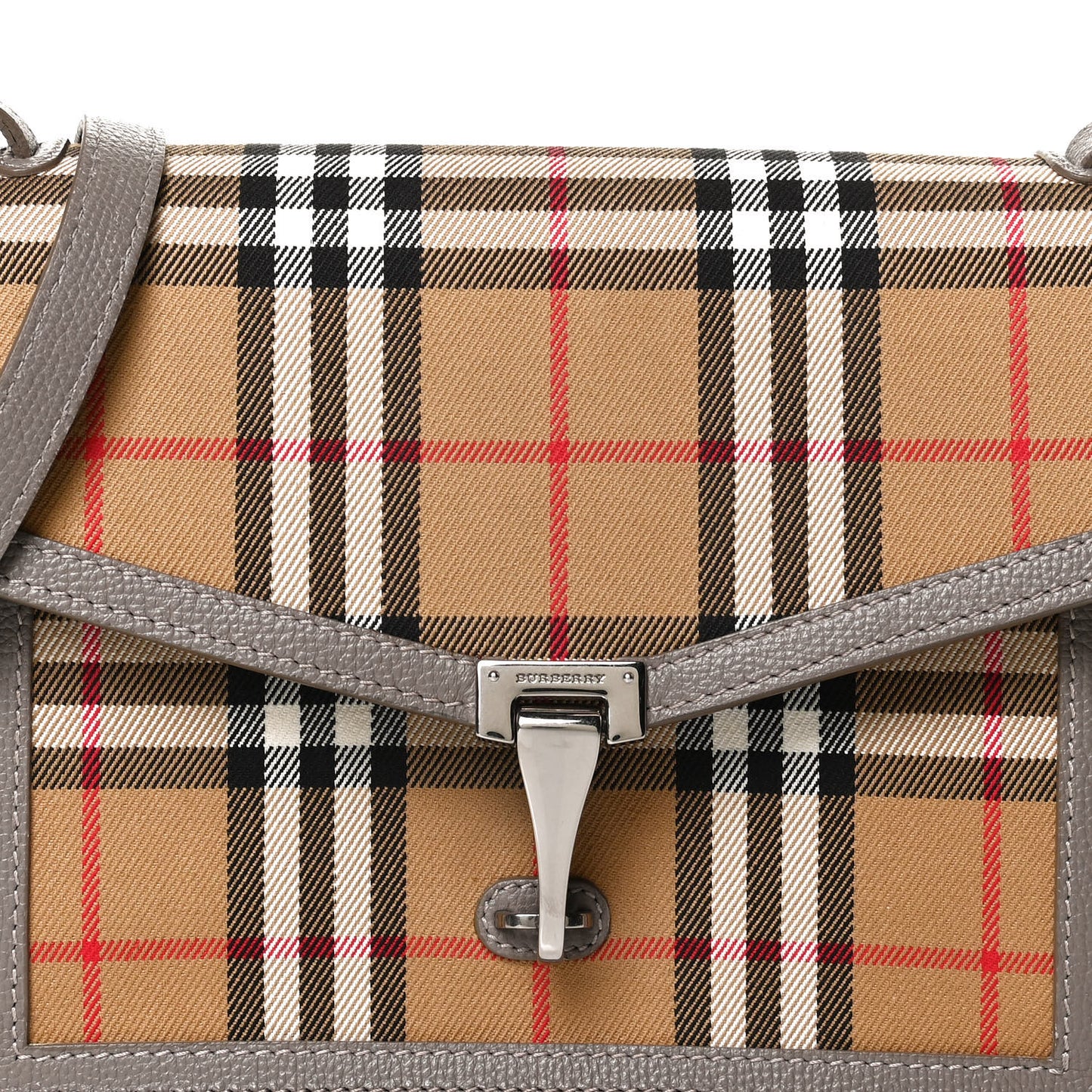 Grainy Calfskin Vintage Check Small Macken Crossbody Bag Taupe Brown