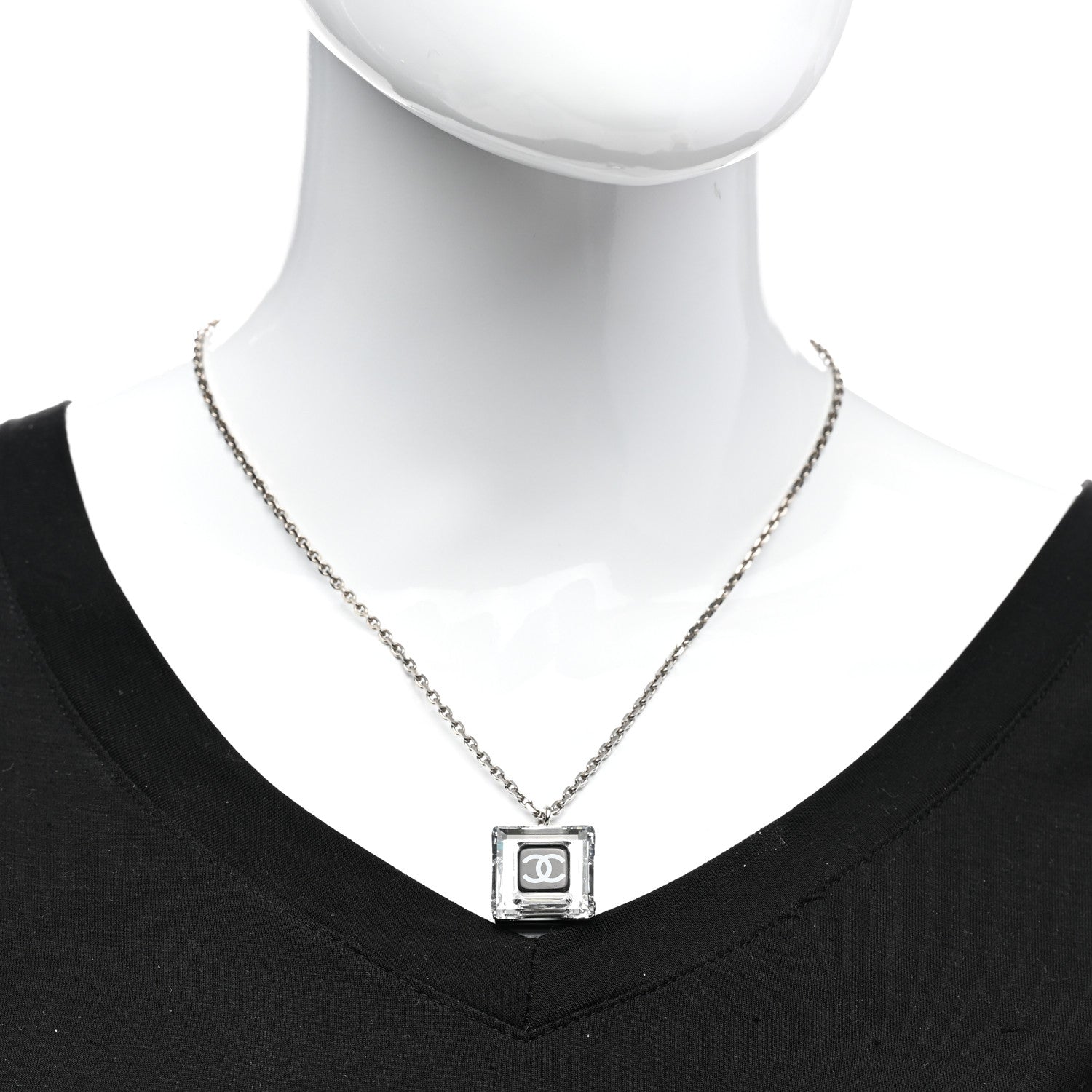 Chanel Resin Strass Geometric Square CC Necklace Black 2 of 6