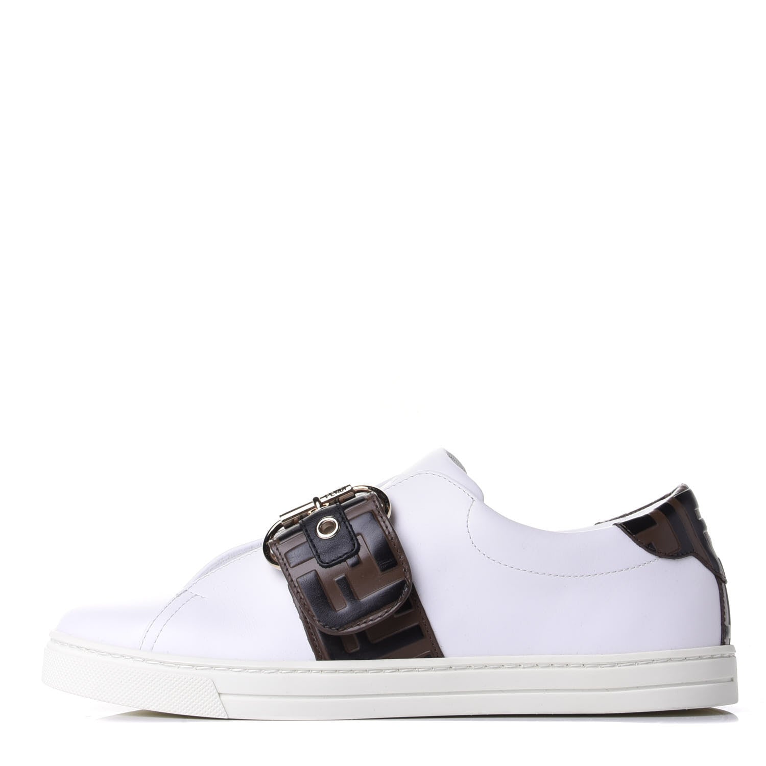 Fendi Vitello FF Embossed Womens Slip On Sneakers 38 Ultra White Maya Black 1 of 11