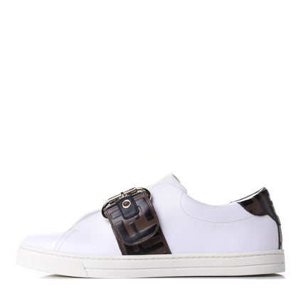 Fendi Vitello FF Embossed Womens Slip On Sneakers 38 Ultra White Maya Black 1 of 11