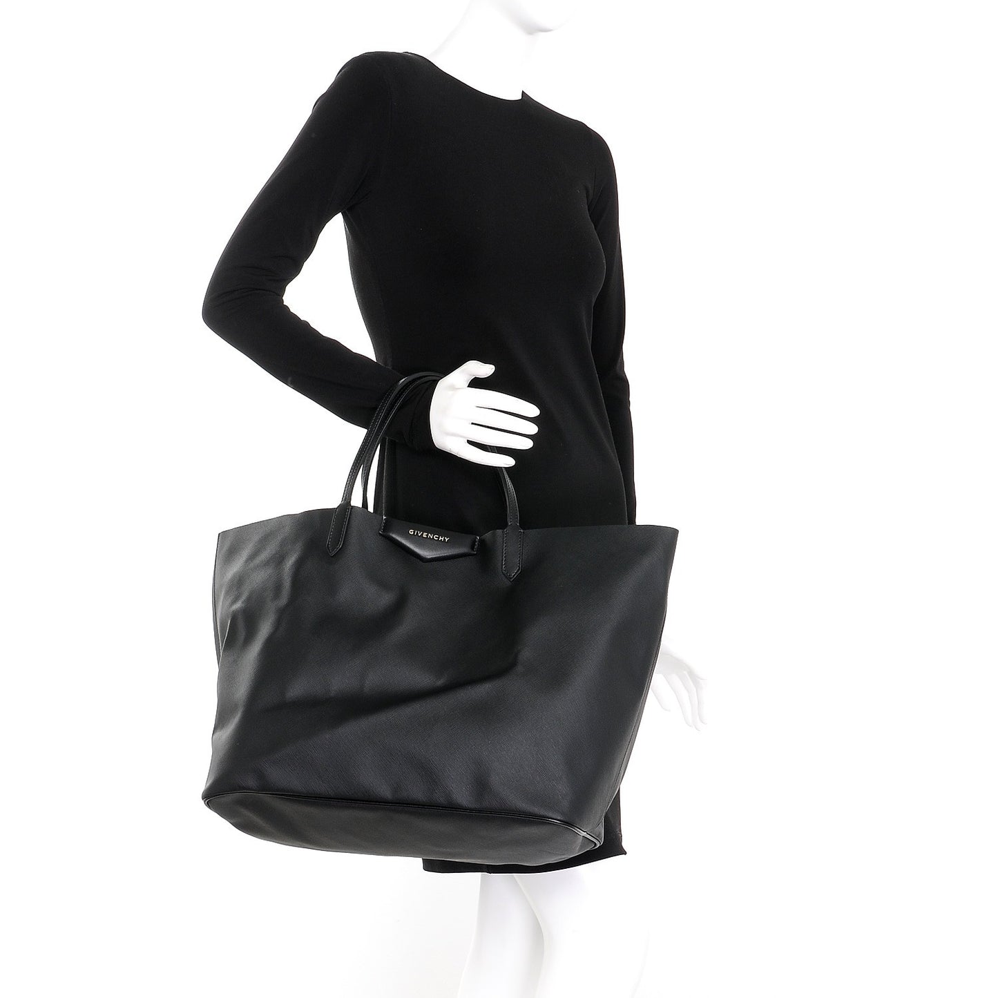 Textured Coated Canvas Peacock Print Large Antigona Tote Black