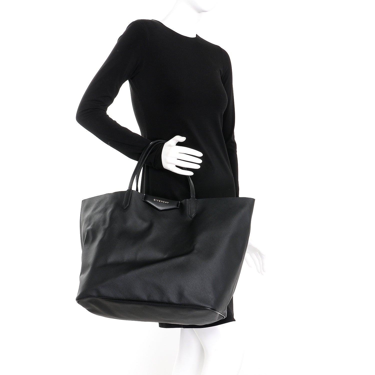 Givenchy Textured Coated Canvas Peacock Print Large Antigona Tote Black 2 of 9