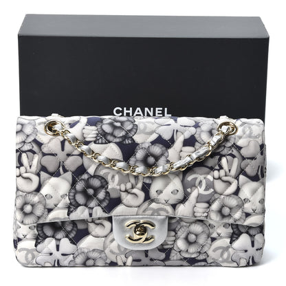 Chanel Nylon Quilted Medium Cat Emoticon Double Flap Navy Grey Ecru 10 of 10