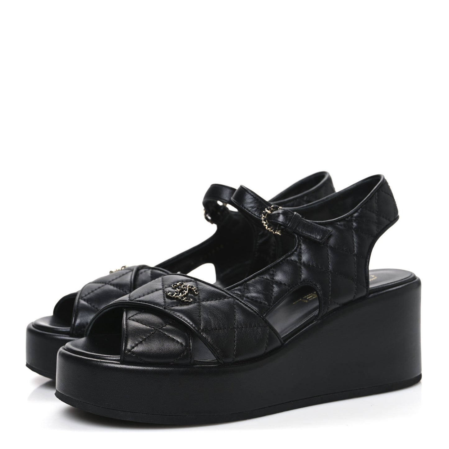 Lambskin Quilted CC Platform Sandals 39 Black