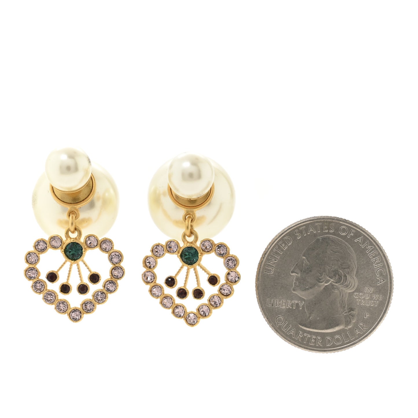 Pearl Crystal Heart Tribal Earrings Gold Multicolor