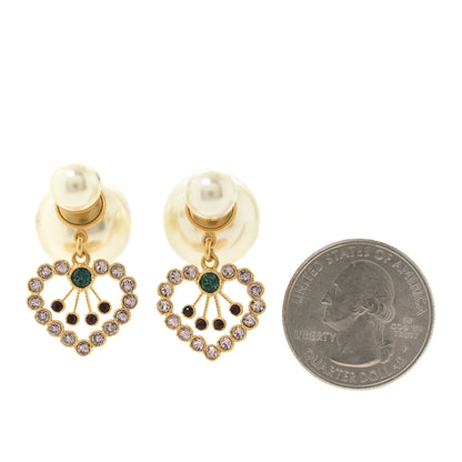 Christian Dior Pearl Crystal Heart Tribal Earrings Gold Multicolor 2 of 7