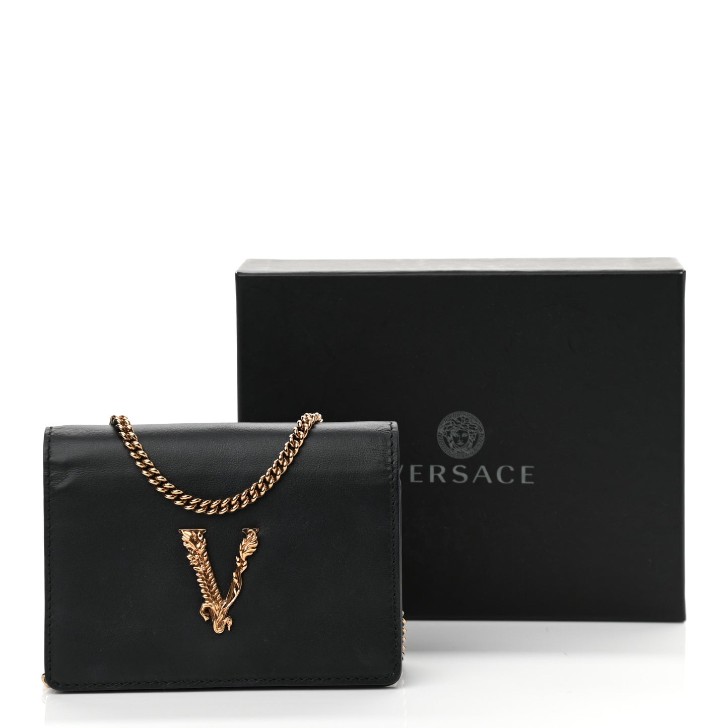 Vitello Mini Virtus Chain Clutch Black