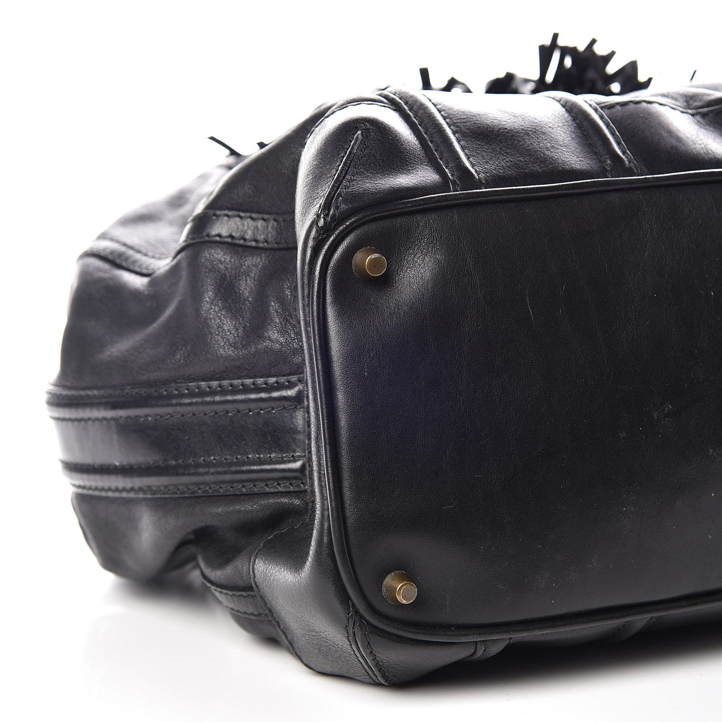 Grainy Calfskin Tassel Drawstring Shoulder Bag Black