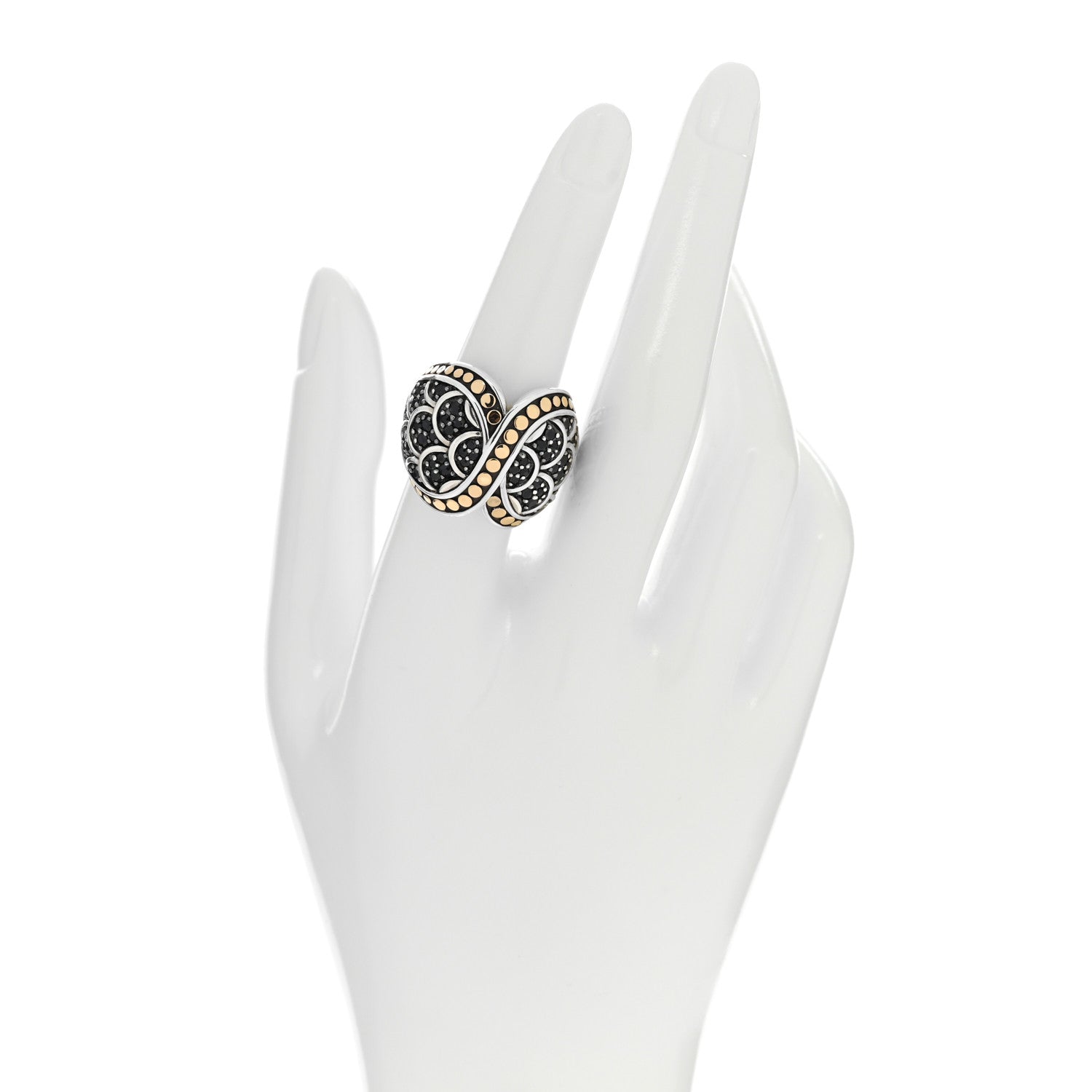 John Hardy Sterling Silver 18K Yellow Gold Black Sapphire Crossover Naga Ring 54 7 2 of 4