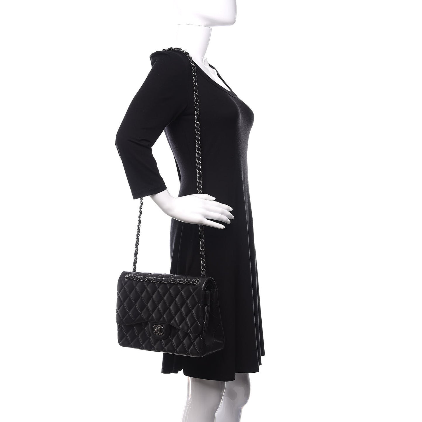 Lambskin Quilted Jumbo Double Flap Black