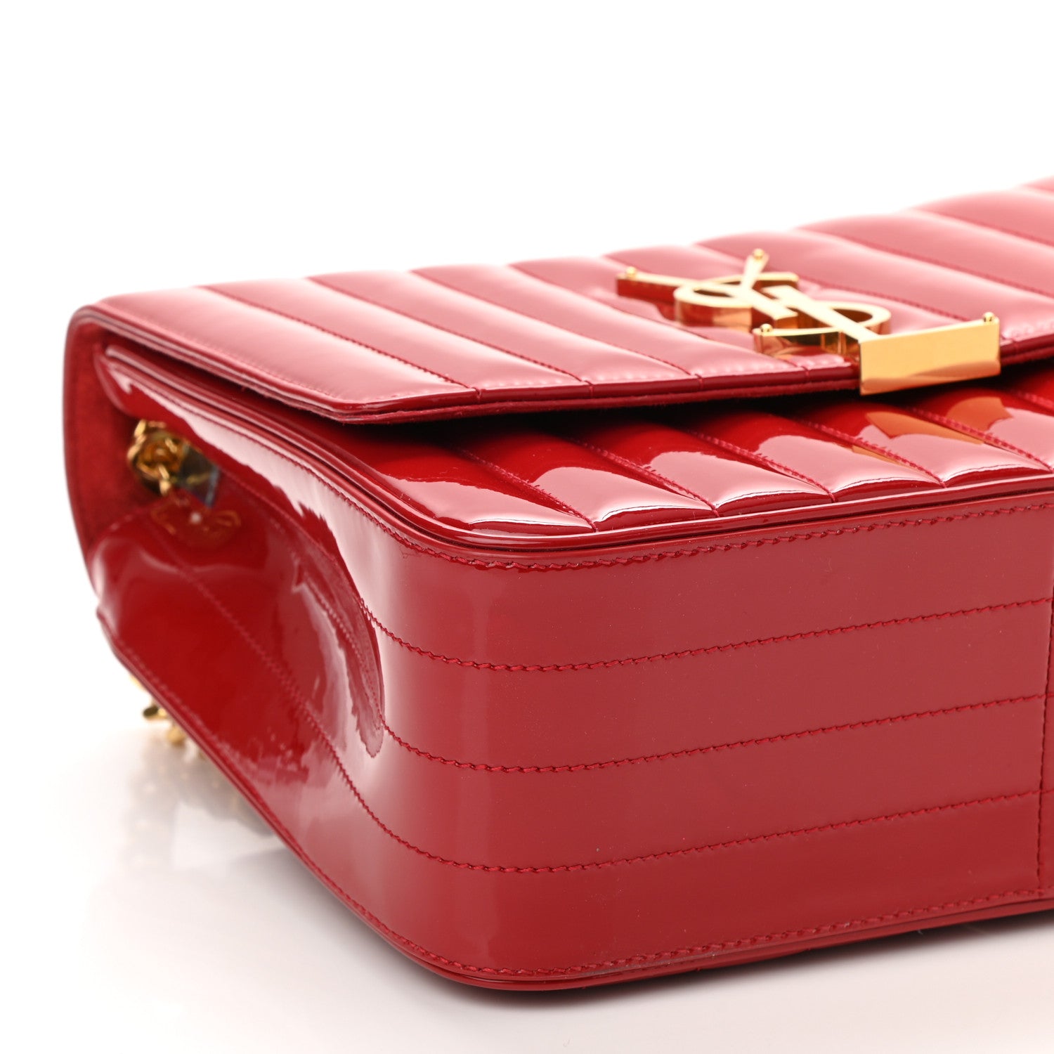 Saint Laurent Patent Matelasse Monogram Large Vicky Chain Bag Rouge Eros 9 of 12