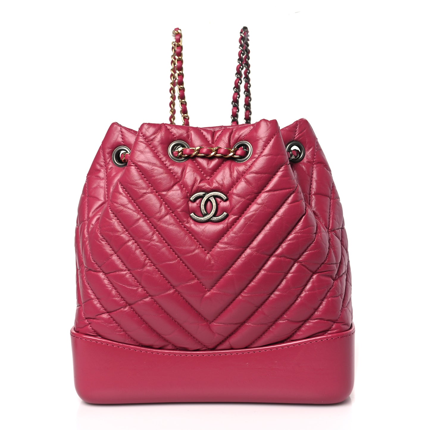 Aged Calfskin Chevron Quilted Small Gabrielle Backpack Dark Pink