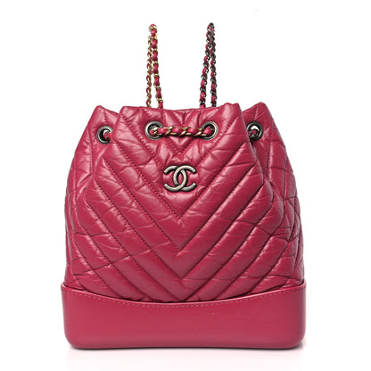Chanel Aged Calfskin Chevron Quilted Small Gabrielle Backpack Dark Pink 1 of 9