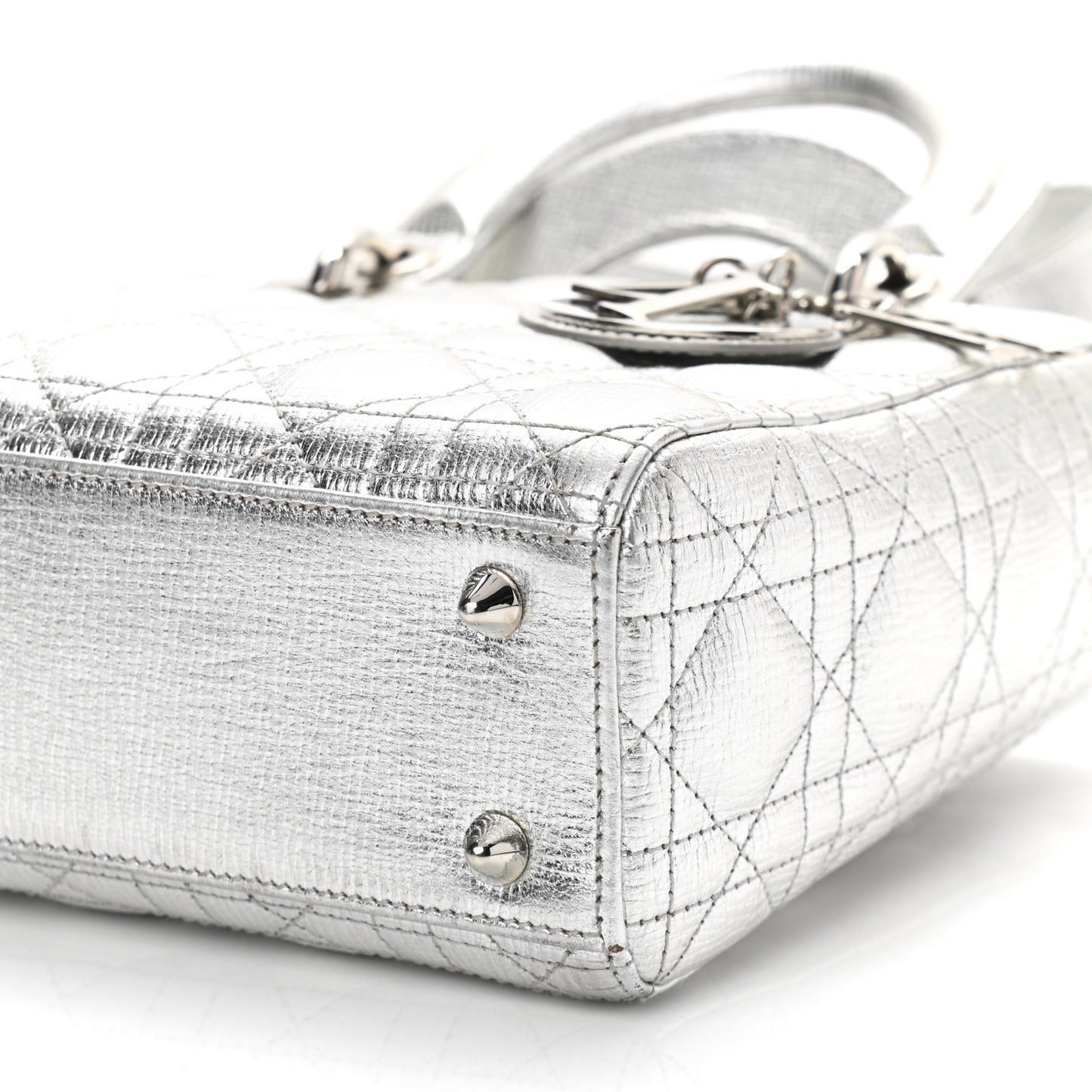 Metallic Grained Calfskin Cannage Small Lucky Badges My Lady Dior Silver