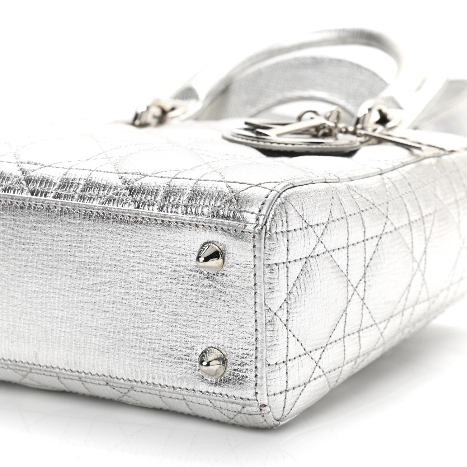 Christian Dior Metallic Grained Calfskin Cannage Small Lucky Badges My Lady Dior Silver 11 of 11
