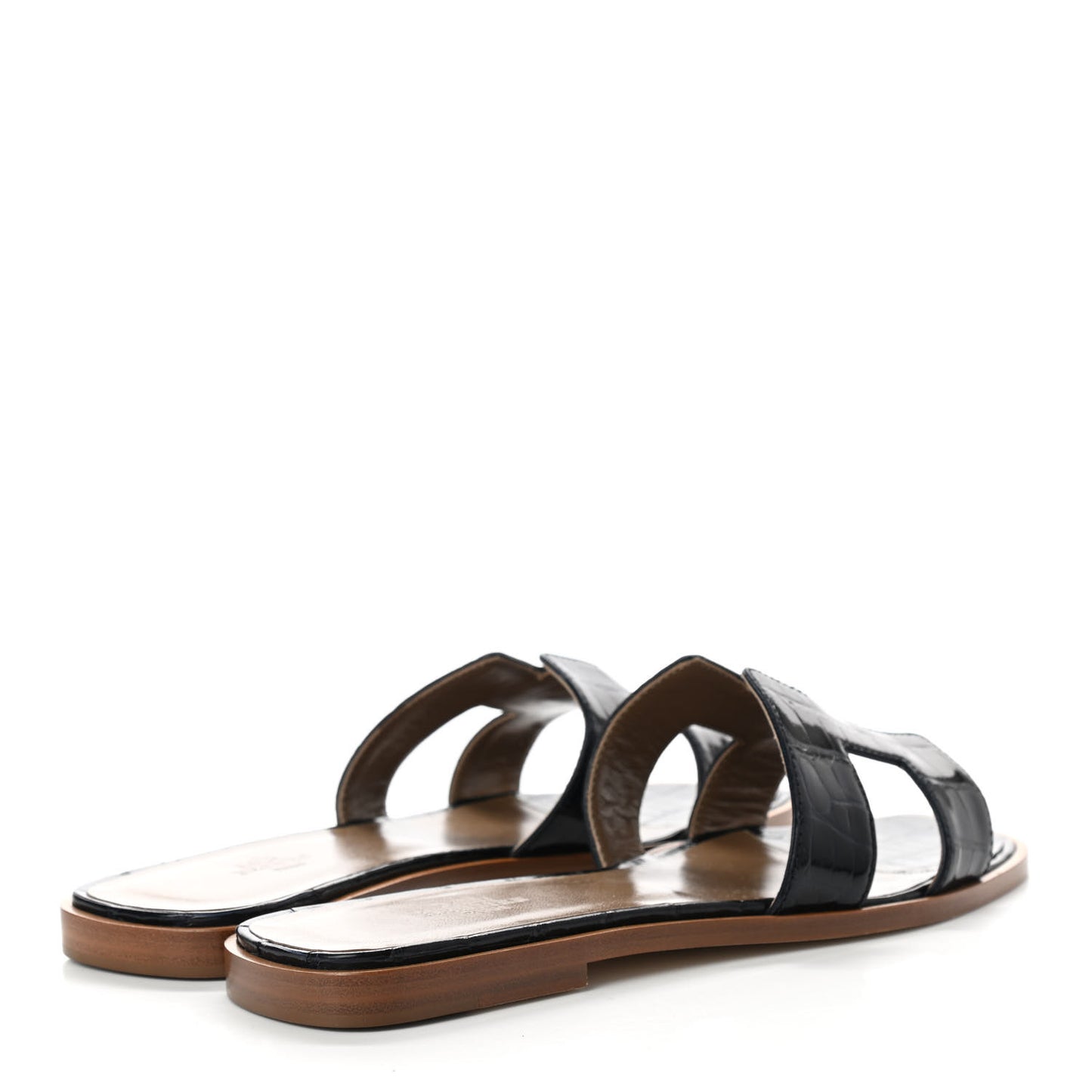 Shiny Alligator Oran Sandals 38 Black