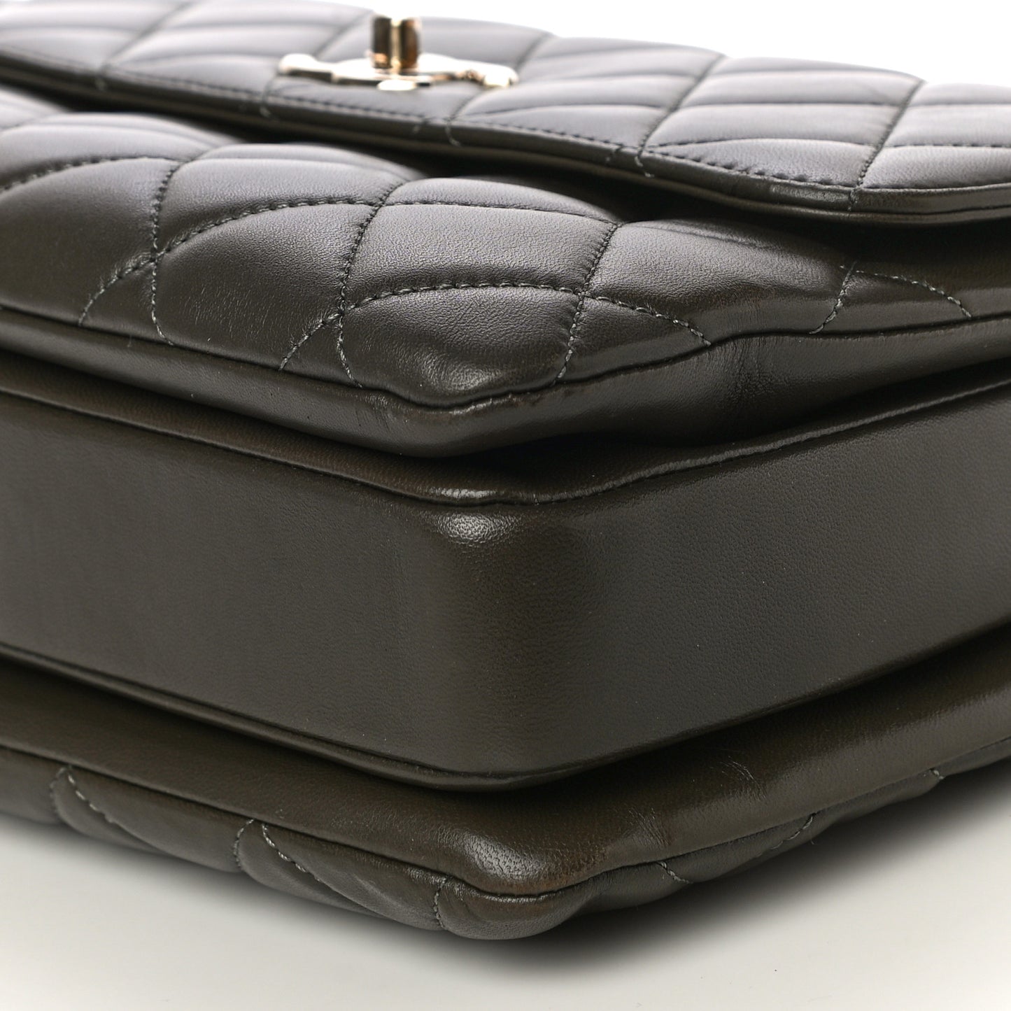 Lambskin Quilted Medium Trendy CC Flap Dual Handle Bag Dark Khaki