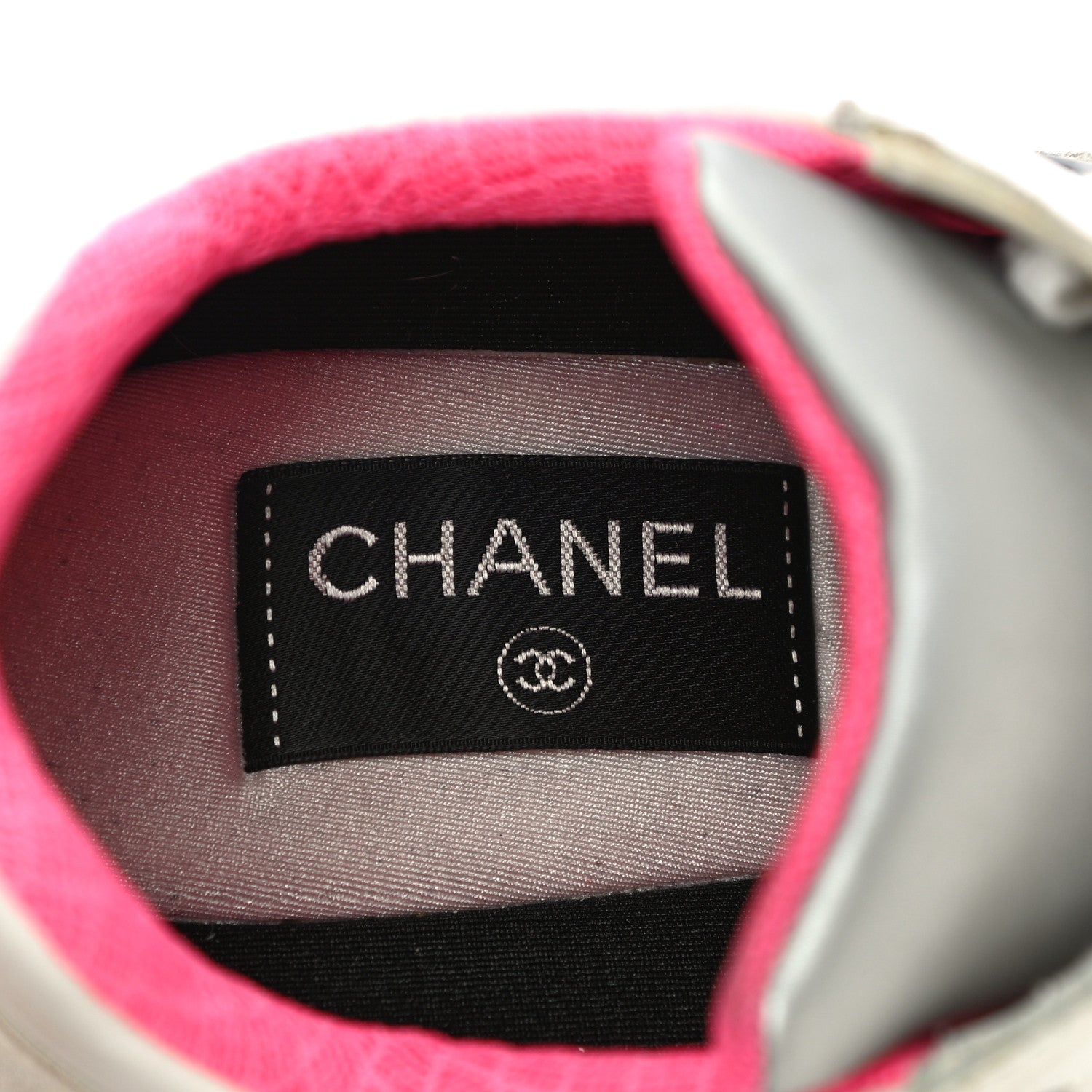 Chanel Calfskin Fabric Sneakers 37.5 White Silver Fluo Pink 10 of 18