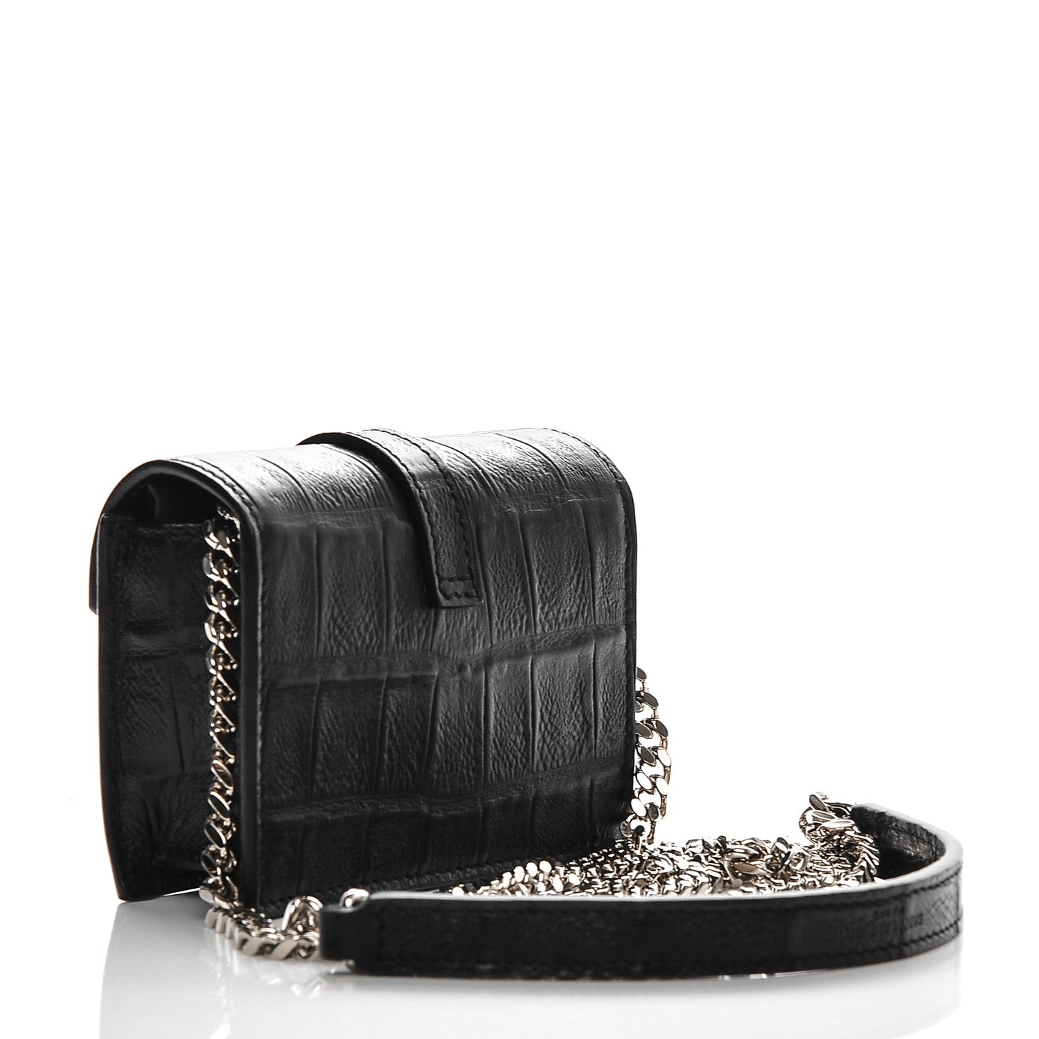 Saint Laurent Calfskin Crocodile Embossed Monogram Candy Crossbody Black 3 of 6
