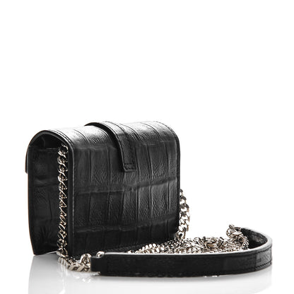 Saint Laurent Calfskin Crocodile Embossed Monogram Candy Crossbody Black 3 of 6