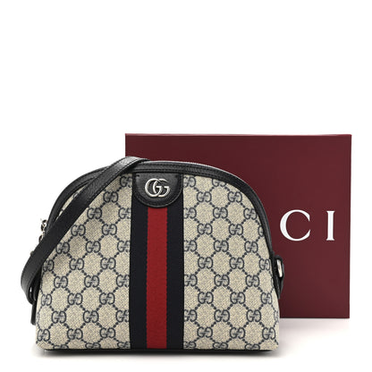 Gucci GG Supreme Monogram Textured Dollar Calfskin Web Small Ophidia Dome Shoulder Bag Beige Blue 21 of 21