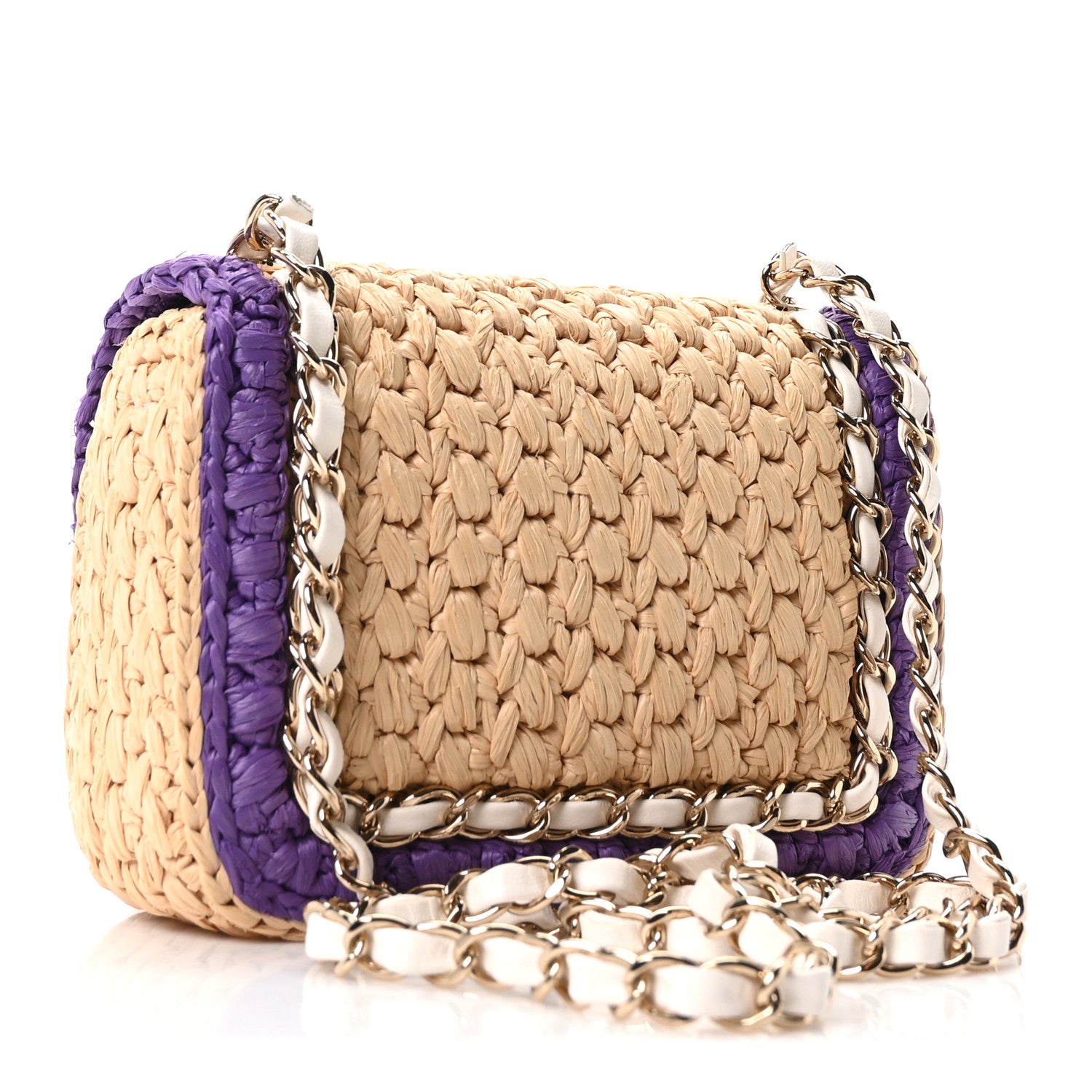 Chanel Raffia Chain Venice Beach Mini Flap Bag Beige Purple