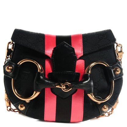 Gucci Monogram Horsebit Web Flap Bag Black Pink 1 of 7