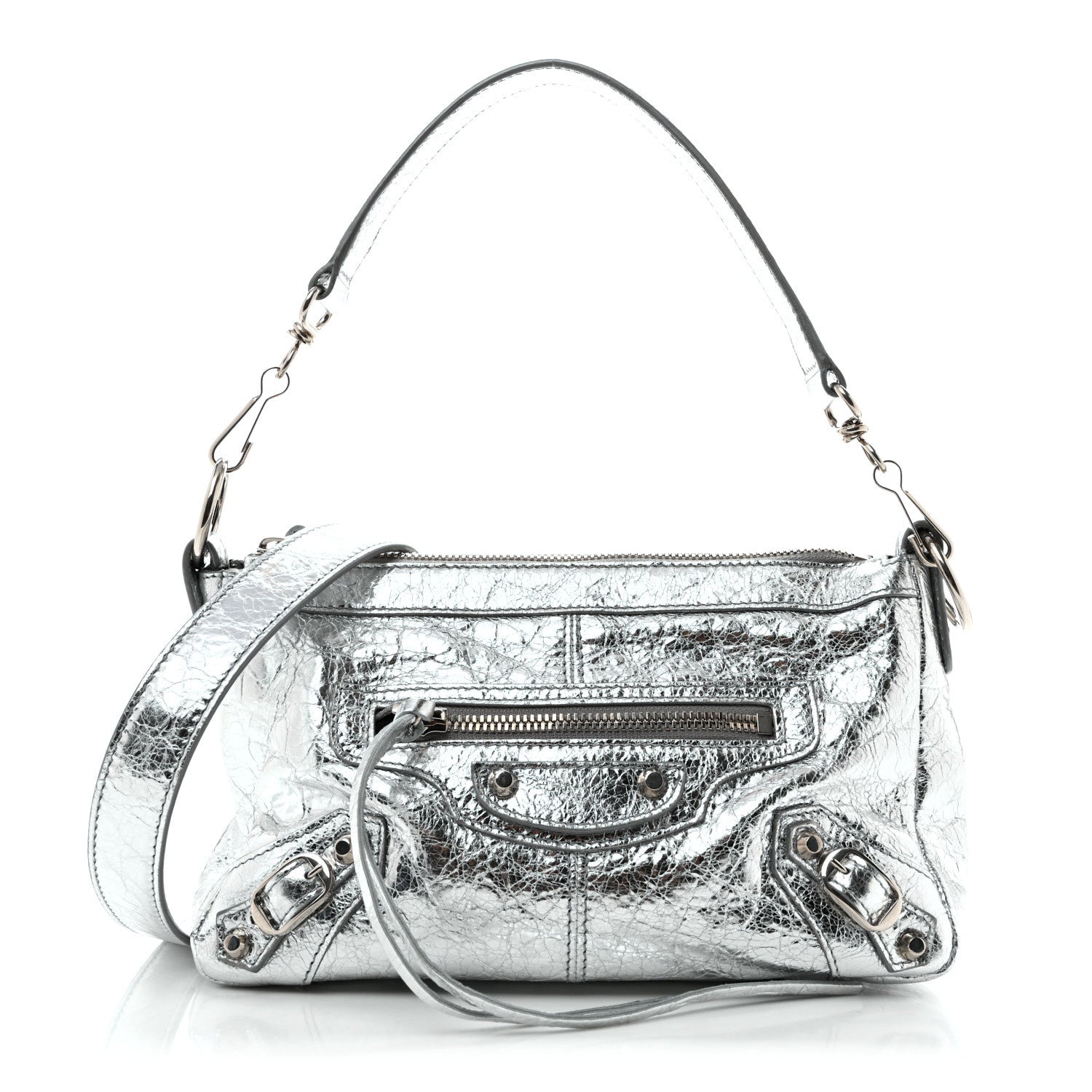 Balenciaga Metallized Agneau Arena Classic Hardware Mini Le City Moto Silver 1 of 11