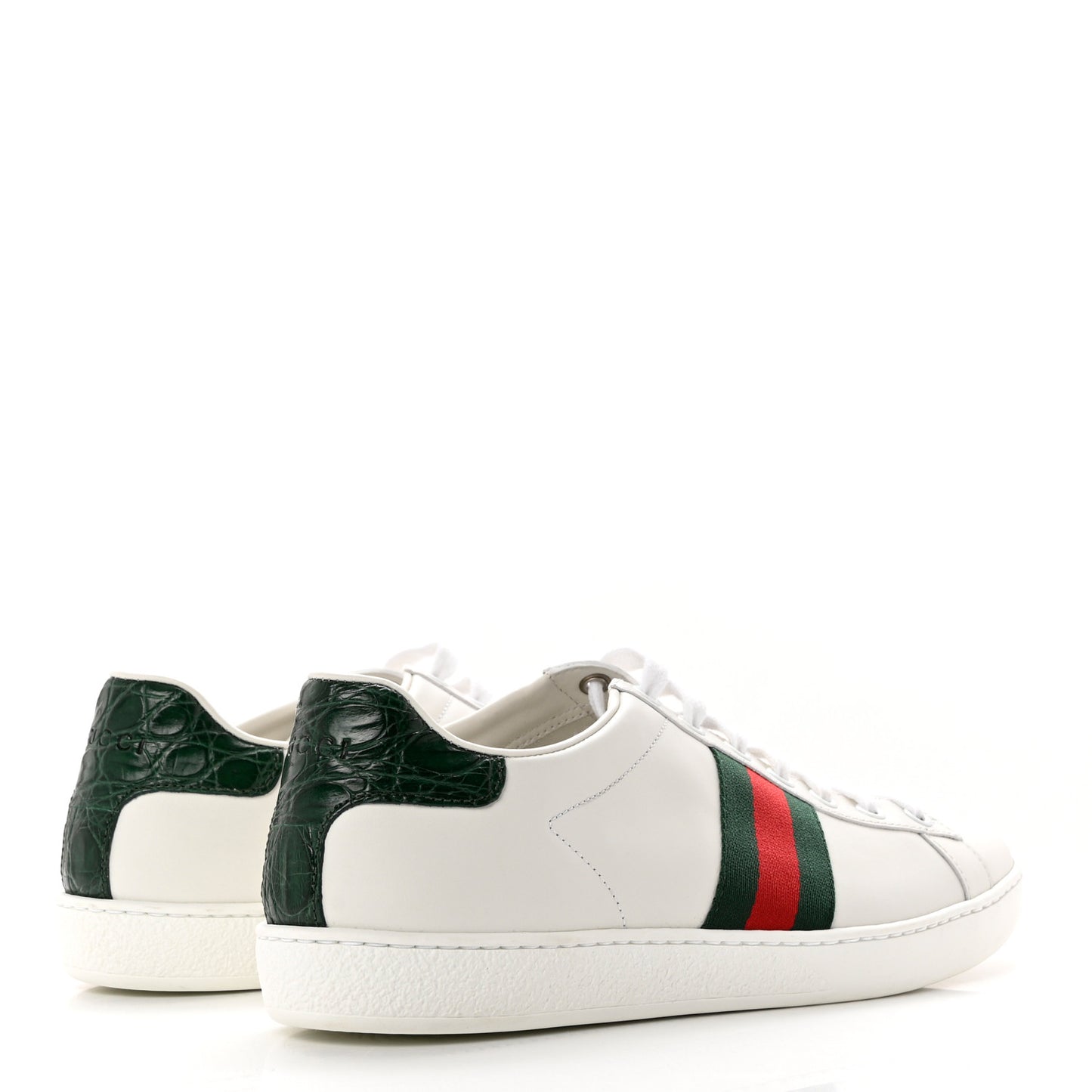 Calfskin Crocodile Web Womens Ace Sneakers 39 White Green