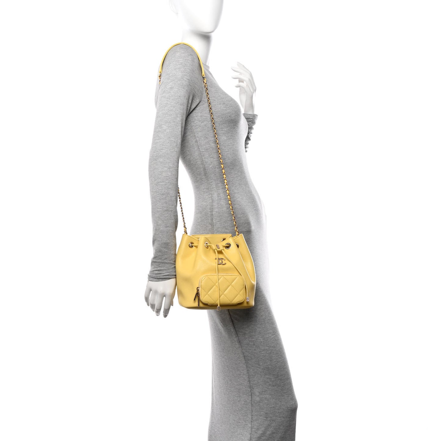 Caviar Quilted CC Pocket Bucket Bag Yellow