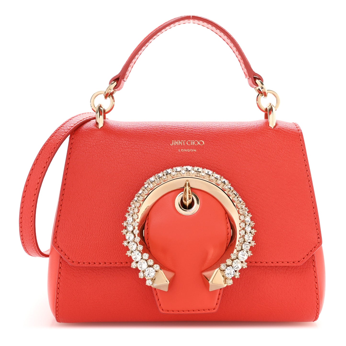Goatskin Calfskin Crystal Mini Madeline Top Handle Satchel Mandarin Red
