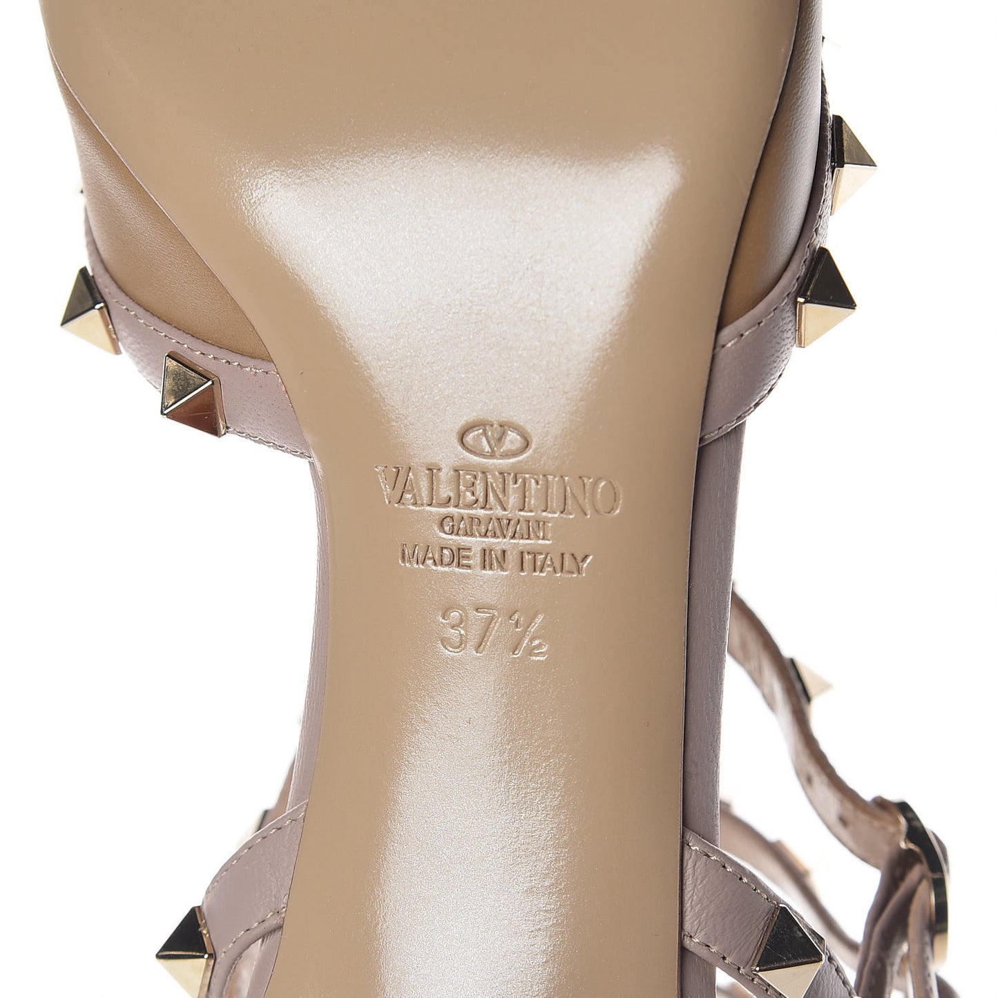 Calfskin Nappa Rockstud Ankle Strap 65mm Pumps 37.5 Alpaca Poudre