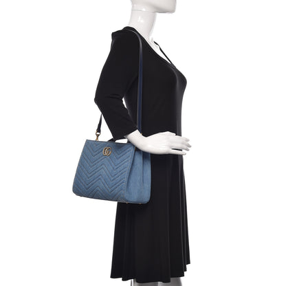 Gucci Denim Matelasse Small Pearly GG Marmont Tote Blue 2 of 11